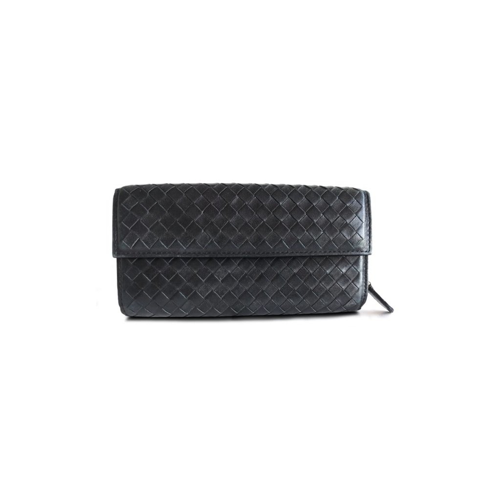 Bottega Veneta Intrecciato Continental Women Black Leather Wallet